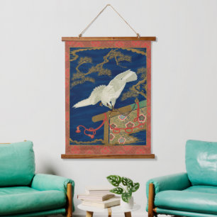 Vintage Japanse Witte Havik Kunst G.A. Audsley Hangend Wandkleed