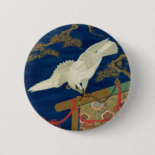 Vintage Japanse Witte Havik Kunst G.A. Audsley Ronde Button 5,7 Cm