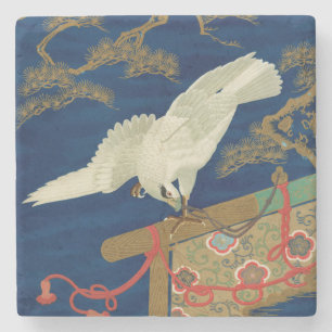 Vintage Japanse Witte Havik Kunst G.A. Audsley Stenen Onderzetter