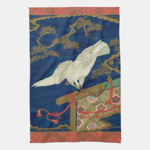 Vintage Japanse Witte Havik Kunst G.A. Audsley Theedoek