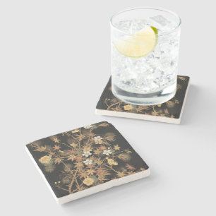 Vintage Japanse Zwarte Gouden Herfst Bloemmotief K Stenen Onderzetter