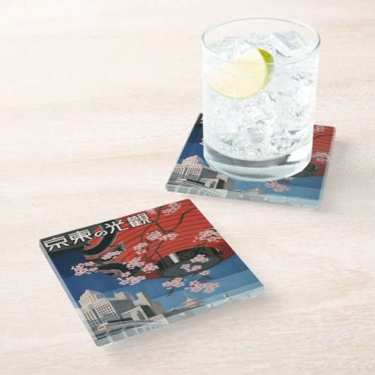 Vintage jaren 1930 Tokyo Japan Travel Poster Glass Glazen Onderzetter (Schuin)