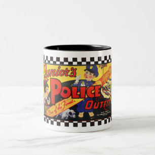 VINTAGE JAREN '30 JUNIOR POLITIE OUTFIT BOX HOESJE TWEEKLEURIGE KOFFIEMOK