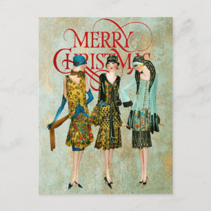 Vintage jaren '30 vrouwen kerstgroet briefkaart