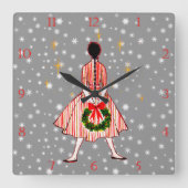 Vintage jaren 50 Christmas Girl Clock Vierkante Klok (Voorkant)
