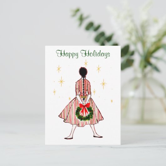 Vintage jaren 50 Kerstmeisje  Briefkaart (Staand voorkant)