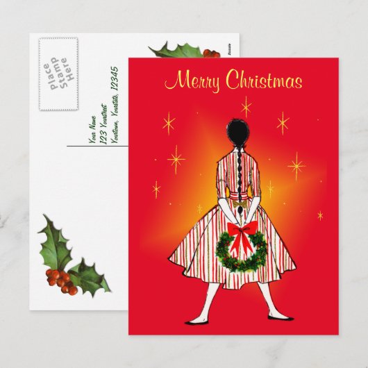 Vintage jaren 50 Kerstmeisje  Briefkaart (Voorkant / Achterkant)