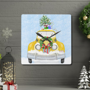 Vintage jaren 50 New York Gele Xmas Taxi Vierkante Klok