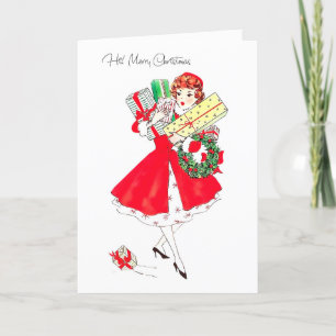 Vintage jaren '50Kerstkaart Feestdagen Kaart