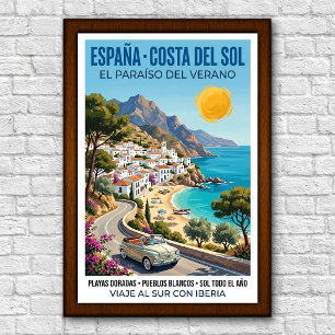 Vintage jaren 60 Costa del Sol, Spanje Reisposter Poster