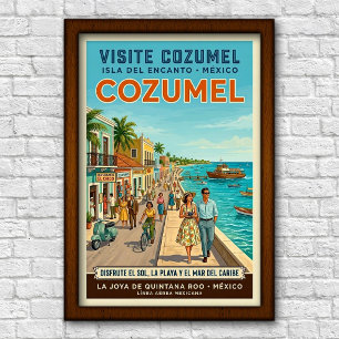 Vintage jaren 60 Cozumel, Mexico Reisposter Poster