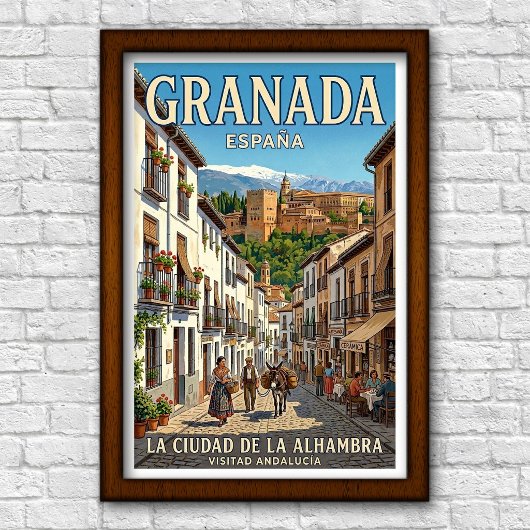 Vintage jaren 60 Granada, Spanje Reisposter Poster