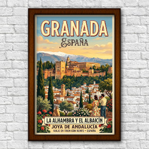 Vintage jaren 60 Granada, Spanje Reisposter Poster