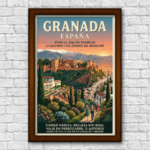 Vintage jaren 60 Granada, Spanje Reisposter Poster