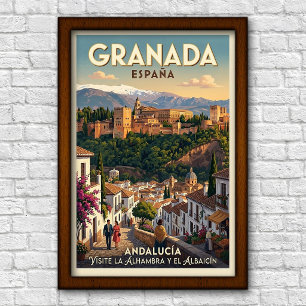 Vintage jaren 60 Granada, Spanje Reisposter Poster