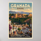 Vintage jaren 60 Granada, Spanje Reisposter Poster (Voorkant)