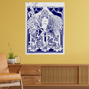 Vintage jaren 60 Psychedelische Art Nouveau Bloemm Poster