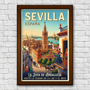Vintage jaren 60 Seville, Spanje Reisposter Poster