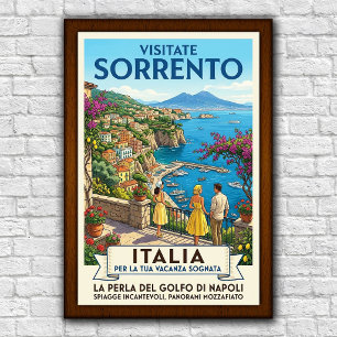 Vintage jaren 60 Sorrento, Italië Reisposter Poster