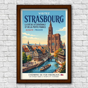 Vintage jaren 60 Strasbourg, Frankrijk Reisposter Poster