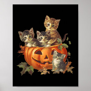 Vintage jaren 90 Cat Retro Pompoen Kittens Hallowe Poster