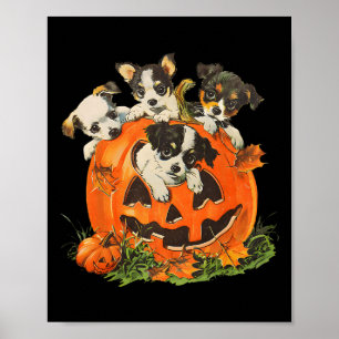 Vintage jaren 90 Dog Retro Pompoen Puppies Hallowe Poster