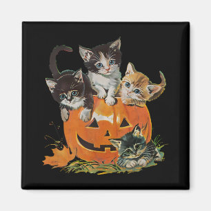 Vintage jaren 90 Kattenpompoen Halloween Retro Blo Magneet