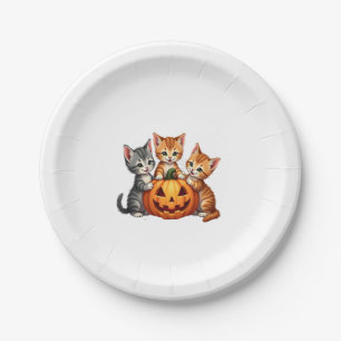 Vintage jaren 90 Kattenpompoen Halloween Retro Blo Papieren Bordje