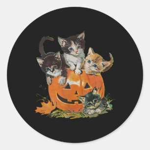 Vintage jaren 90 Kattenpompoen Halloween Retro Blo Ronde Sticker