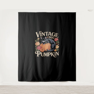 Vintage jaren 90 Kattenpompoen Halloween Retro Blo Wandkleed