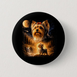 Vintage jaren 90 Yorkshire Terrier Huilend naar de Ronde Button 5,7 Cm