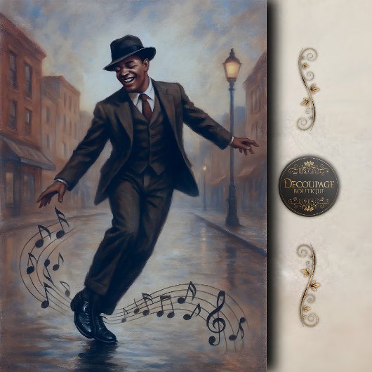 Vintage Jazz Danser Straatscène Decoupage Tissuepapier