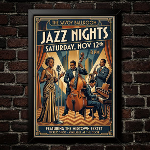 Vintage Jazz jaren 30 kunstposter Poster