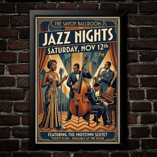 Vintage Jazz jaren 30 kunstposter Poster