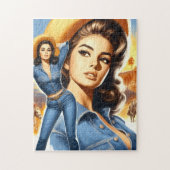 Vintage jeans landelijke vrouw legpuzzel (Verticaal)