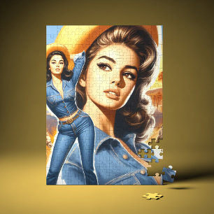 Vintage jeans landelijke vrouw legpuzzel