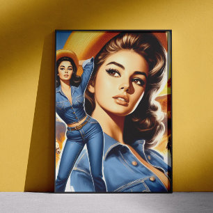 Vintage jeans landelijke vrouw poster