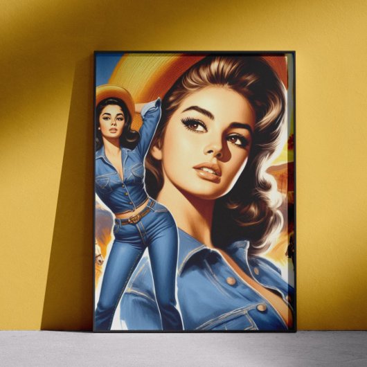 Vintage jeans landelijke vrouw poster