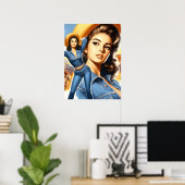 Vintage jeans landelijke vrouw poster (Thuiskantoor)