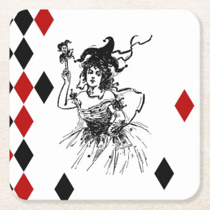 Vintage Jester Lady Kartonnen Onderzetters