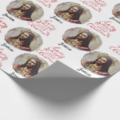 Vintage Jesus Christmas customizable Name  Cadeaupapier (Hoek)