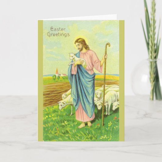Vintage Jesus Shepherd Easter Greeting Feestdagen Kaart (Voorkant)