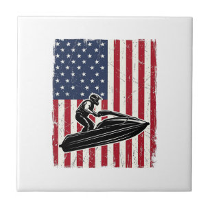 Vintage Jetski Amerikaanse Vlag Vector T-shirt Ont Tegeltje