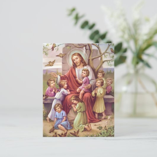 Vintage Jezus met kinderen Feestdagenkaart (Staand voorkant)