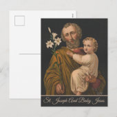 Vintage Jezus & St. Joseph Christelijk Feestdagenkaart (Voorkant / Achterkant)