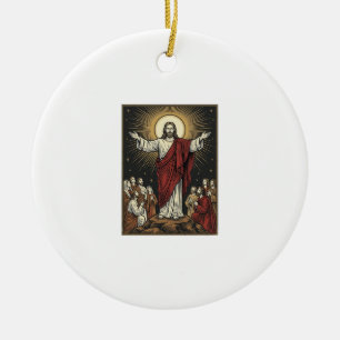 Vintage Jezus Stralende Glorie Christelijke Gravur Keramisch Ornament