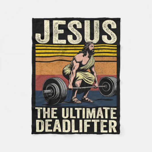 Vintage Jezus Ultimate Deadlifter Funny Christus Fleece Deken (Voorkant)