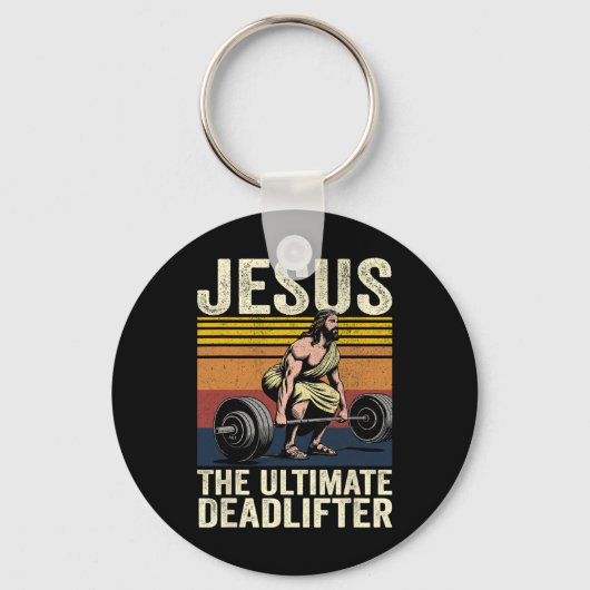 Vintage Jezus Ultimate Deadlifter Funny Christus Sleutelhanger (Voorkant)
