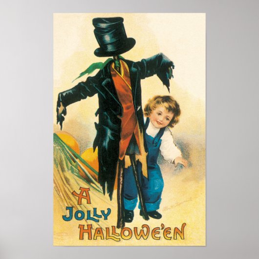 Vintage Jolly Halloween Scarecrow Ellen Clapsaddle Poster (Voorkant)