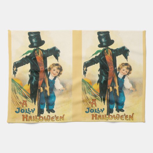 Vintage Jolly Halloween Scarecrow Ellen Clapsaddle Theedoek (Horizontaal)